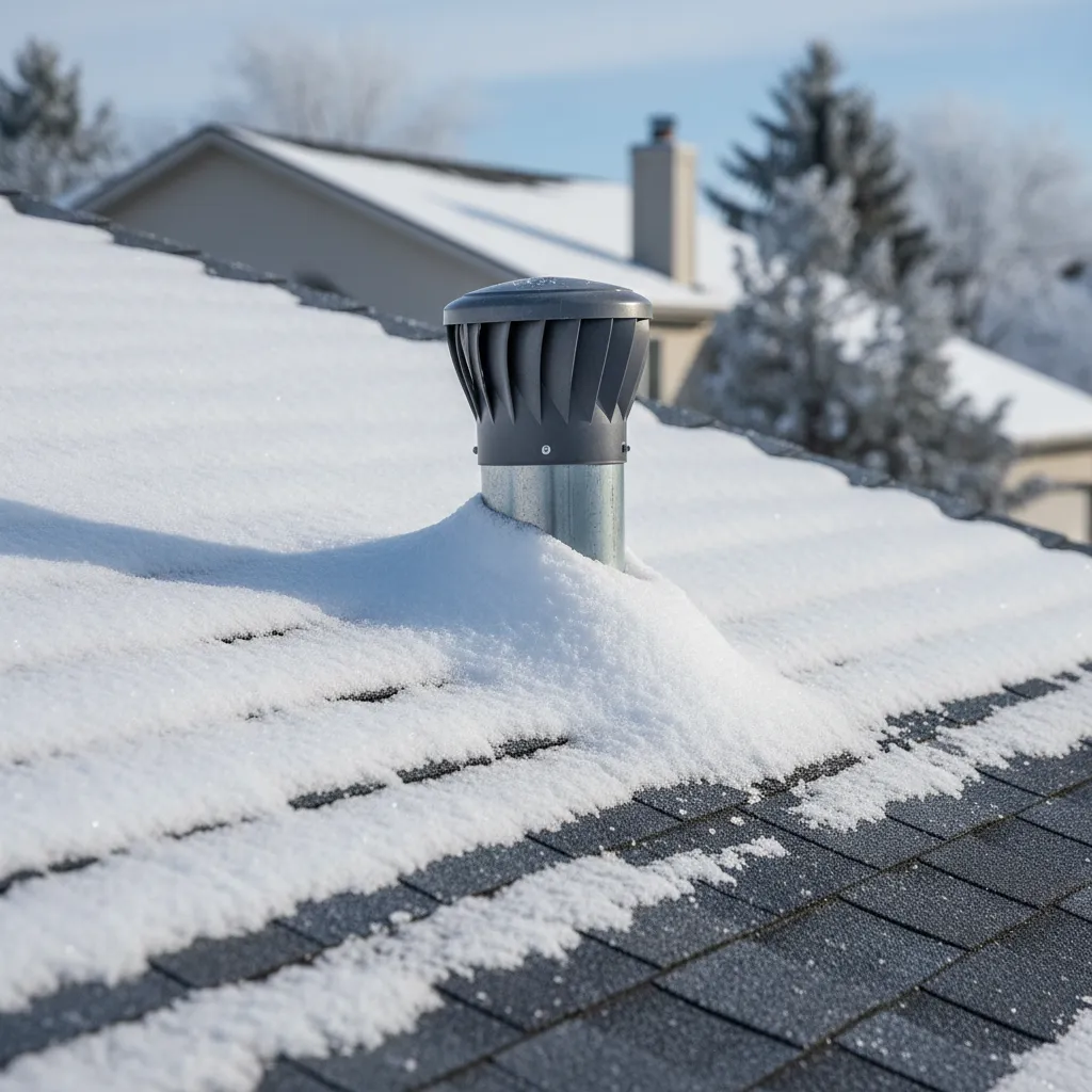 tall plumbing vent cap designed for snowy climates on a roof