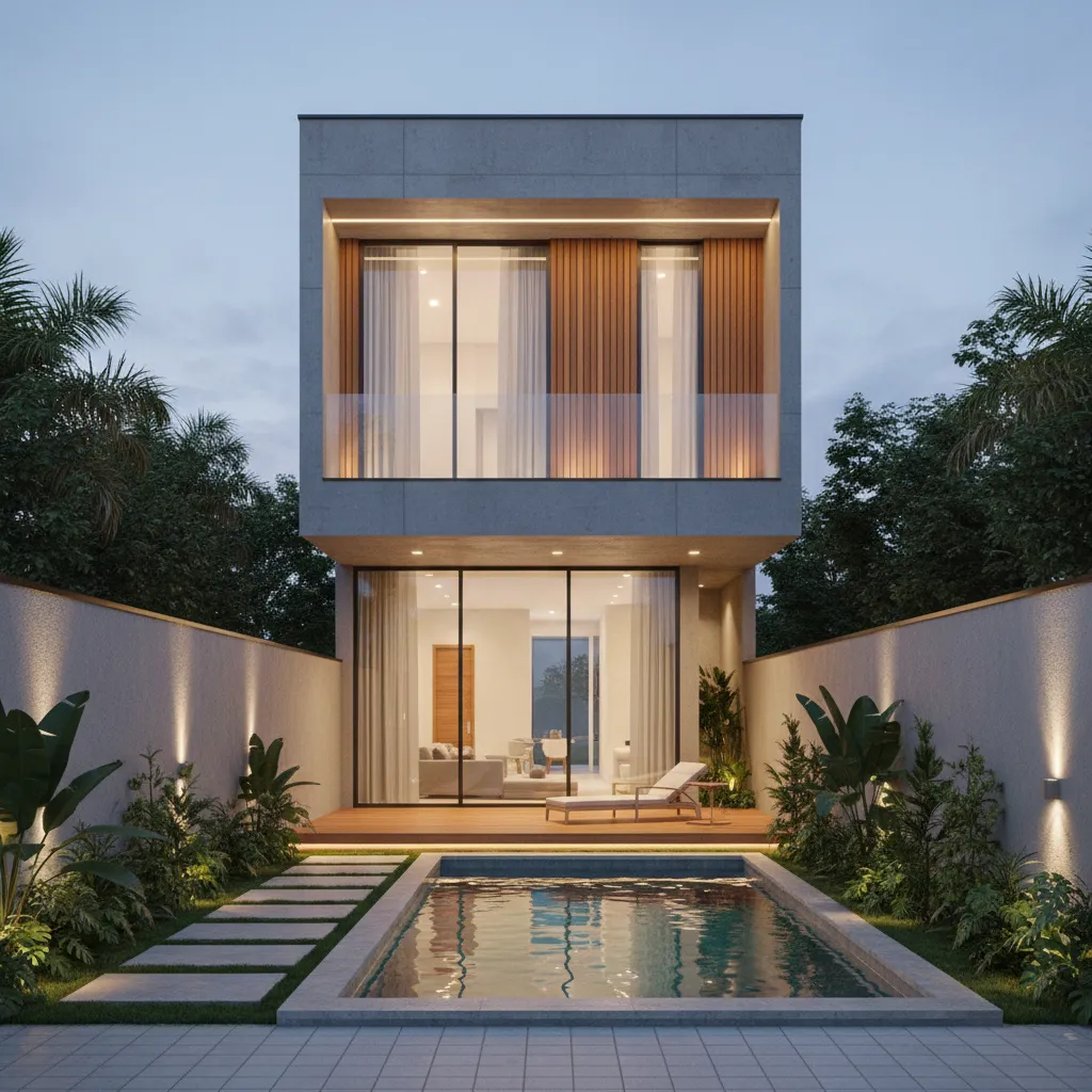 sobrado moderno em terreno 6x20 com piscina no quintal