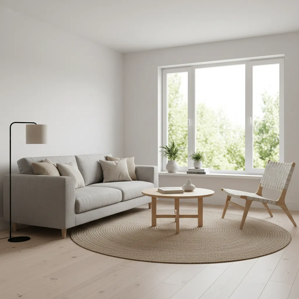 small living room layout with sofa and accent chair arrangement
