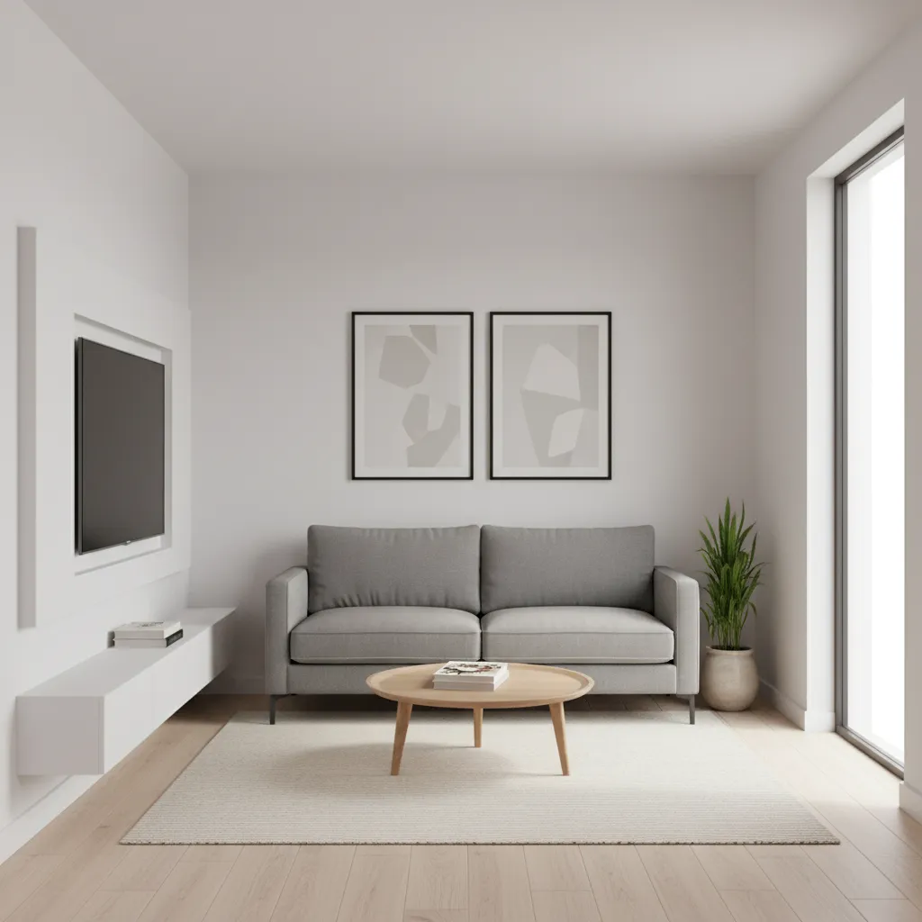 sofa against wall layout in a 10x10 living room with coffee table and TV