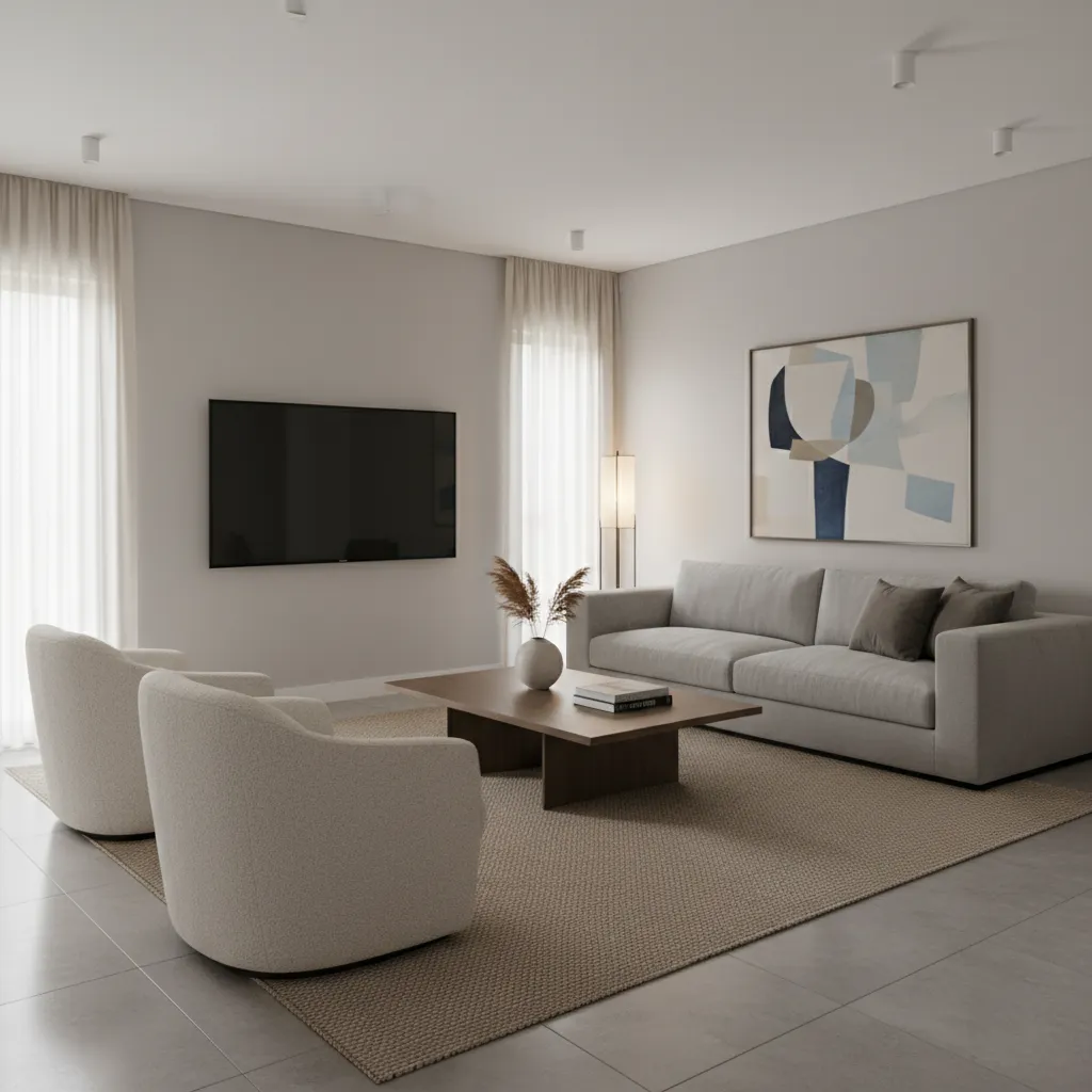 sofa and accent chairs arranged around TV seating area