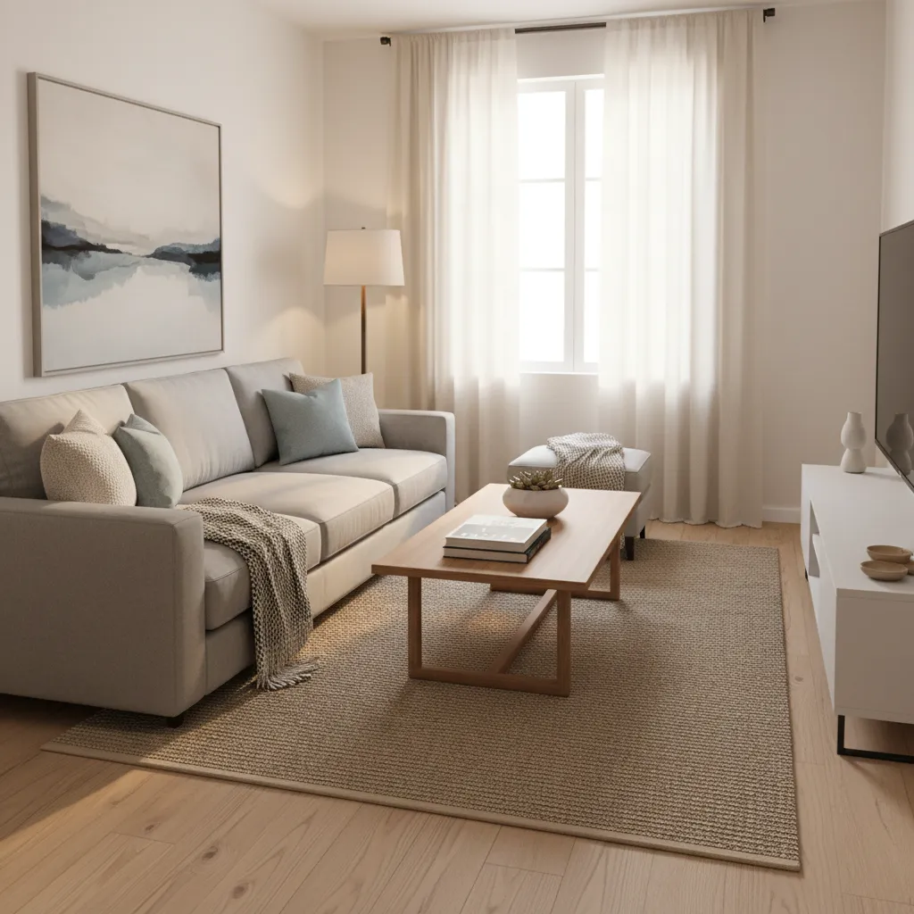 Small living room L shape seating with sofa and loveseat