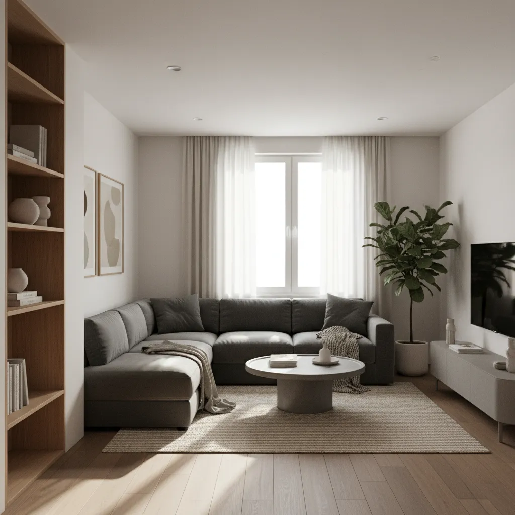 Living room sofa blocking window and natural light in small space