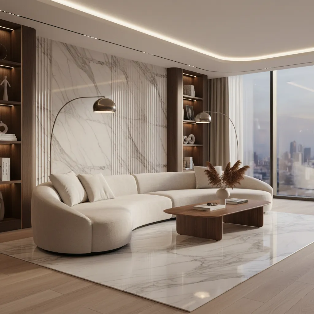 Sofá curvo de diseño en salón elegante