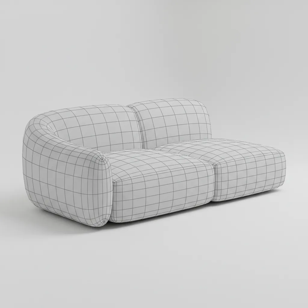clean quad topology edge flow on sofa cushion and armrest