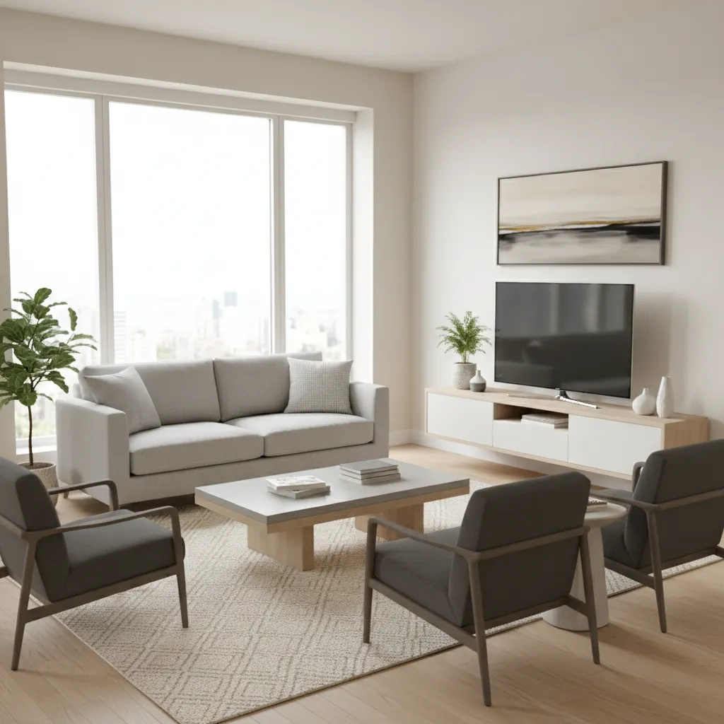 apartment size sofa placed in a small living room showing correct proportions
