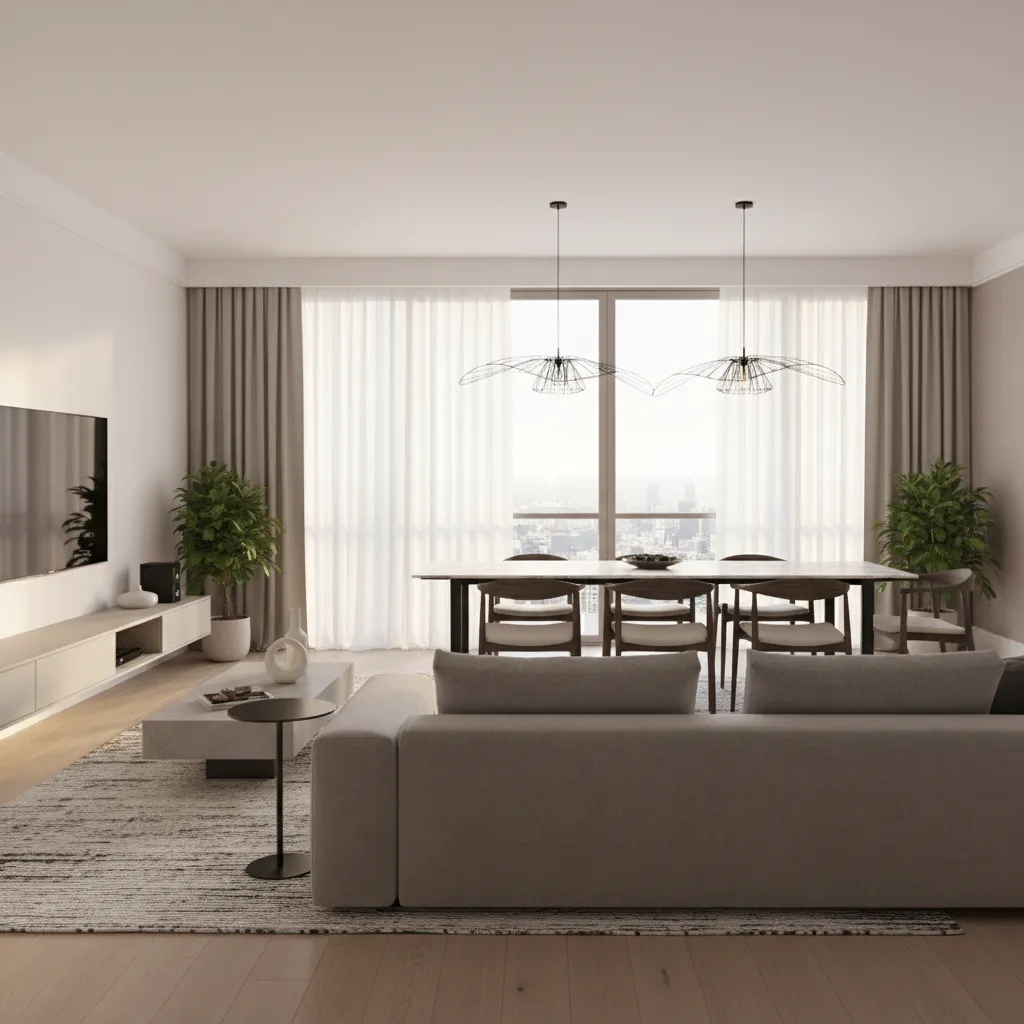 sofa used as divider between living room and dining room