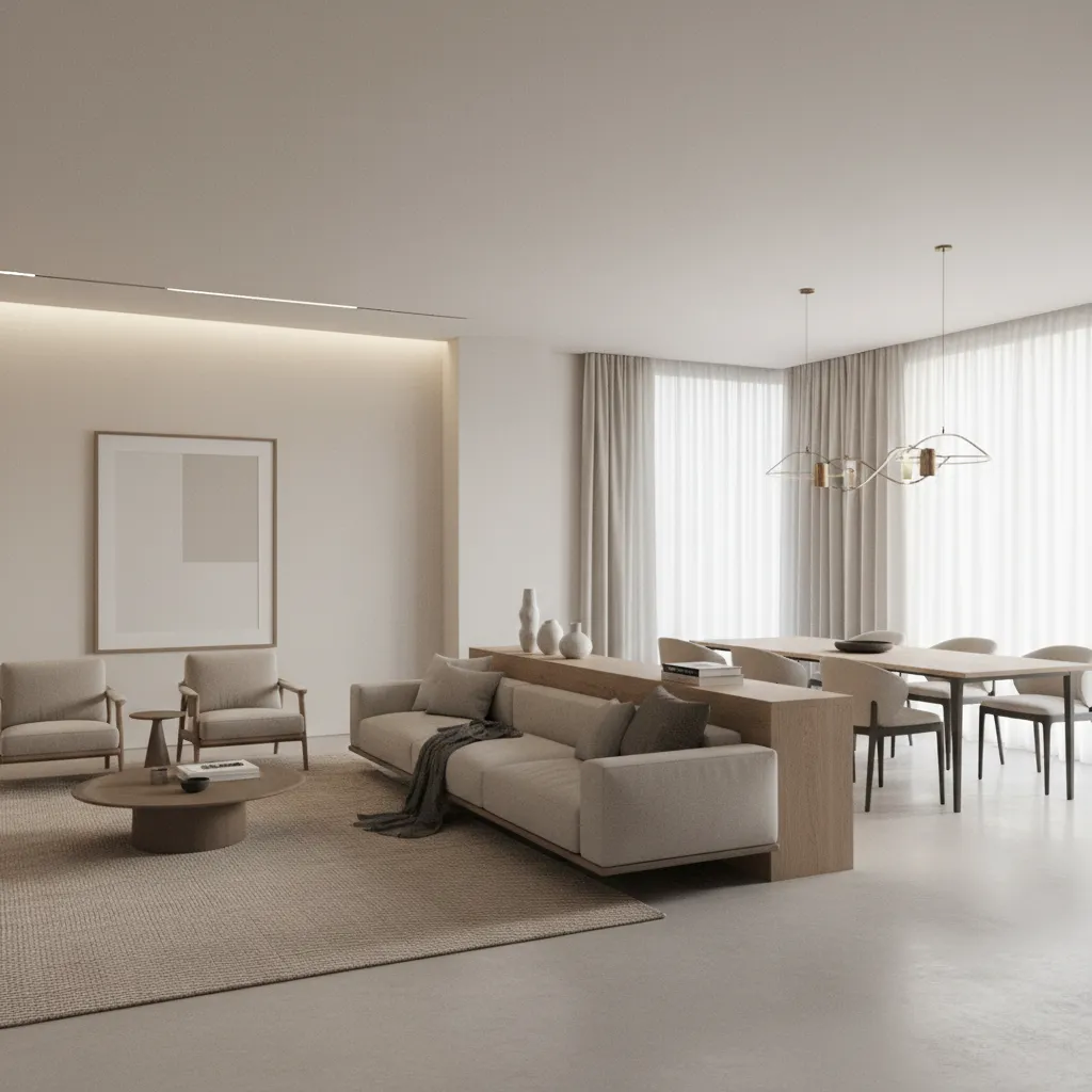 sofa used as divider between living room and dining area