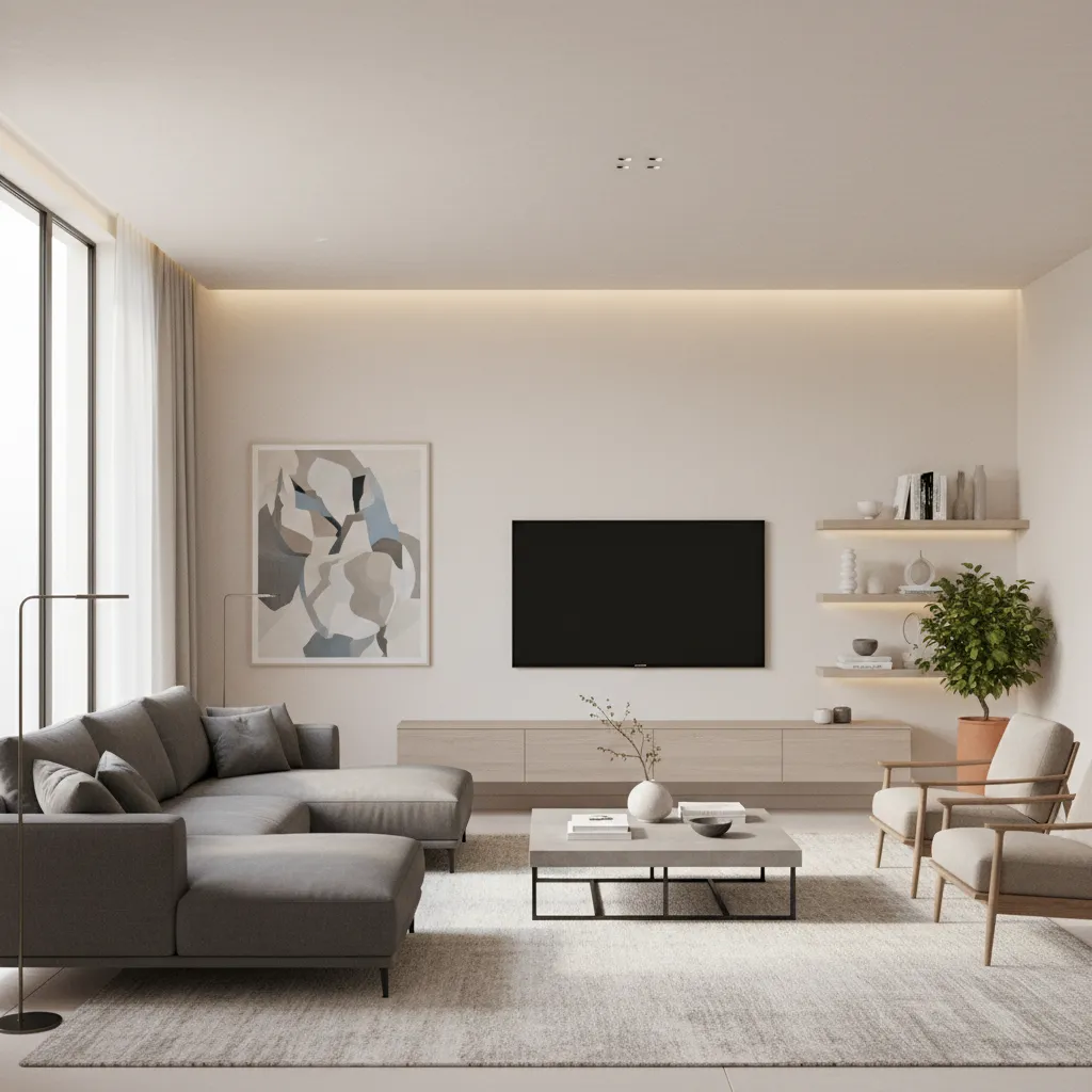 sofa facing TV layout in an 11x18 living room with balanced furniture placement