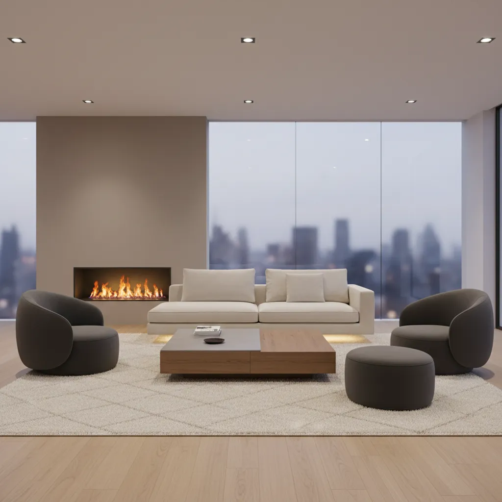 Sofa placed in front of fireplace creating a cozy seating area