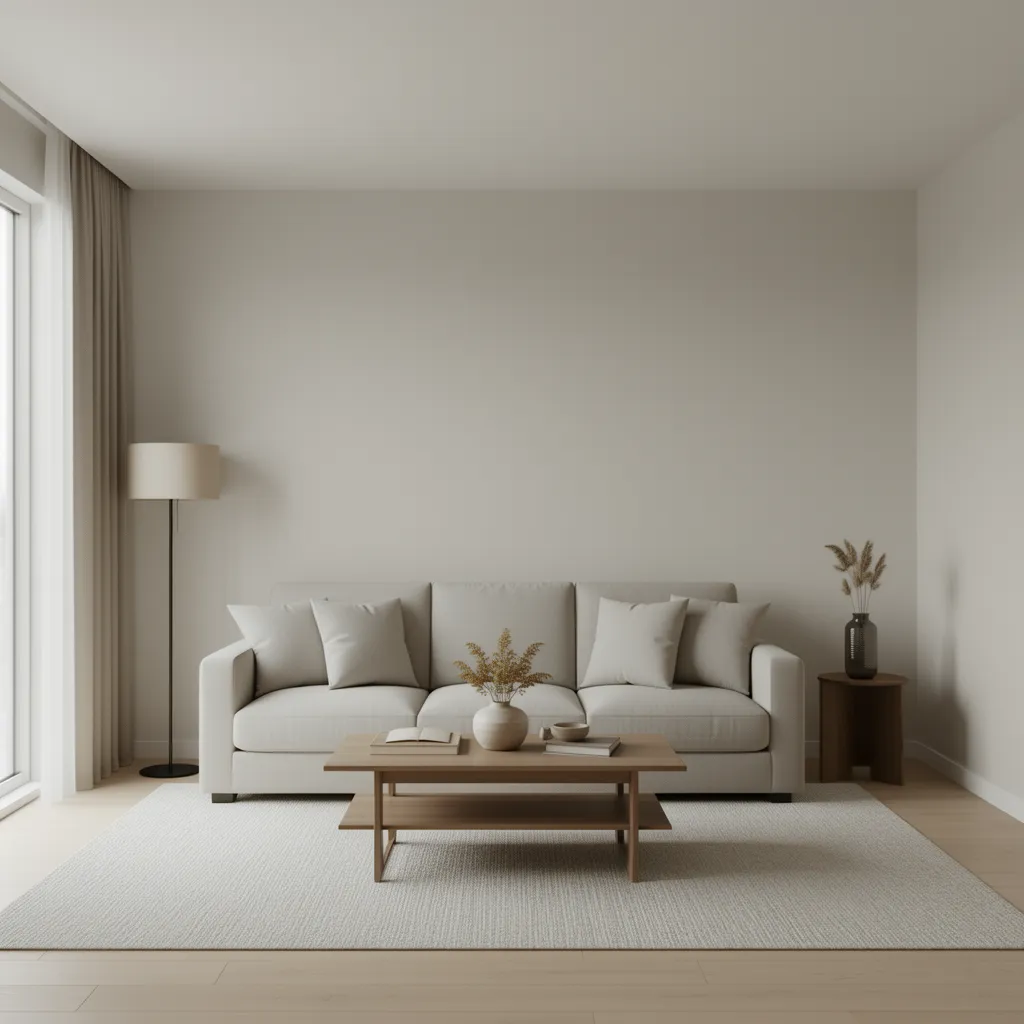 Sofa placed using two thirds wall proportion rule in small living room