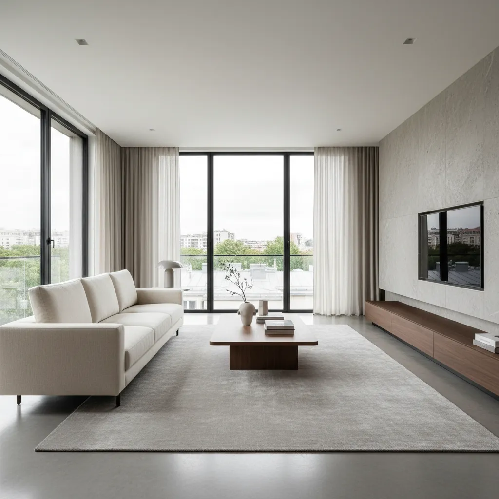 Contemporary living room with sofa facing coffee table and TV