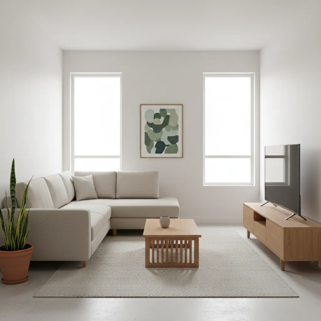 Sofa chữ L nhỏ trong phòng khách nhà cấp 4 hiện đại