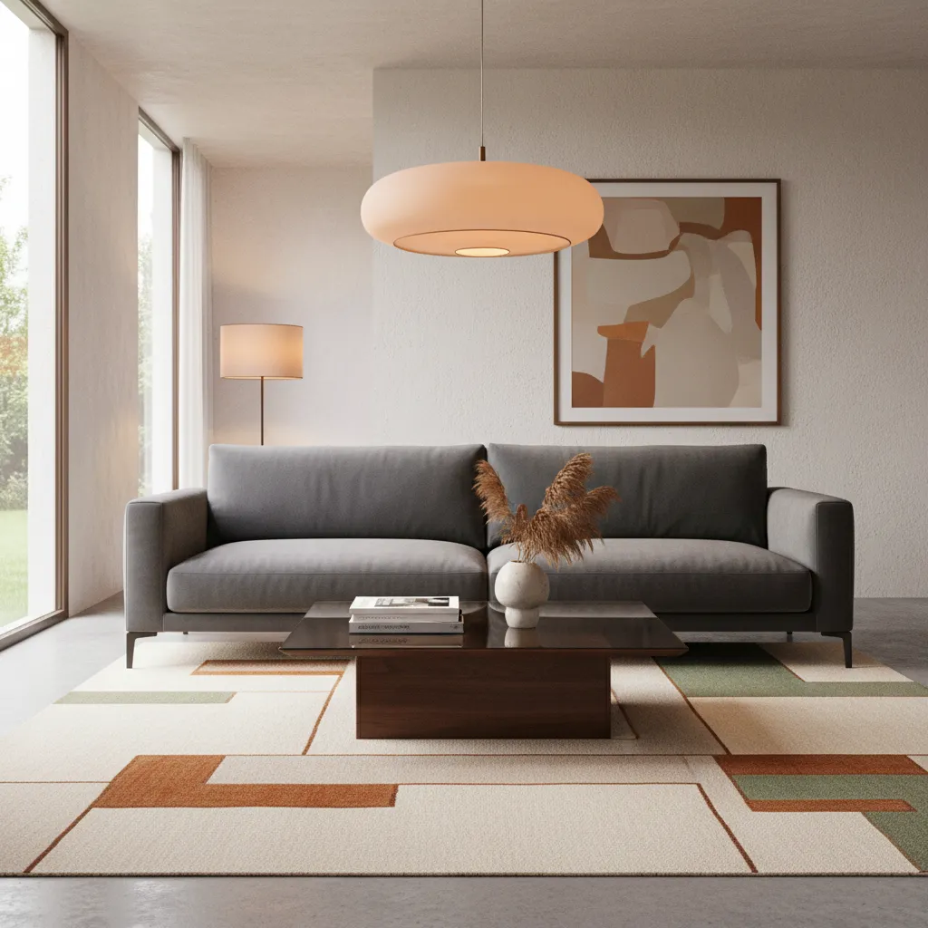 living room showing correct rug size and coffee table proportion with sofa