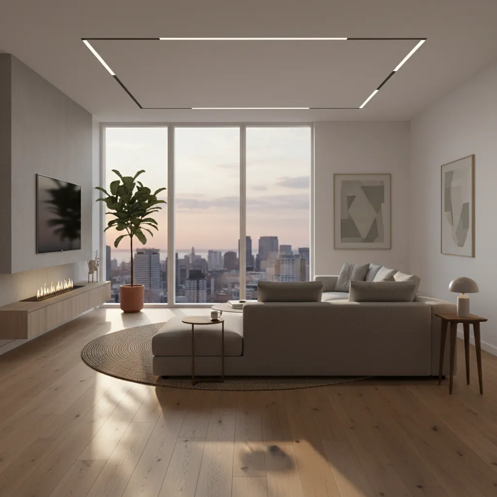 Comparación de escala de un sofá dentro de un salón modelado en 3D