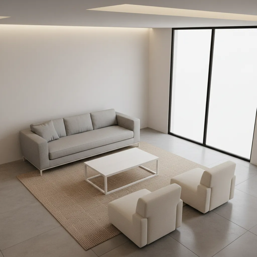 Living room layout showing proper sofa size in an 11x18 space
