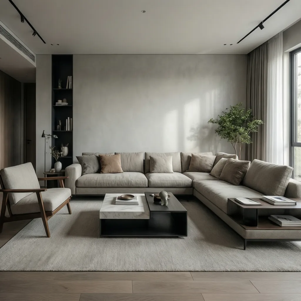 90 inch sofa properly scaled in a medium living room layout