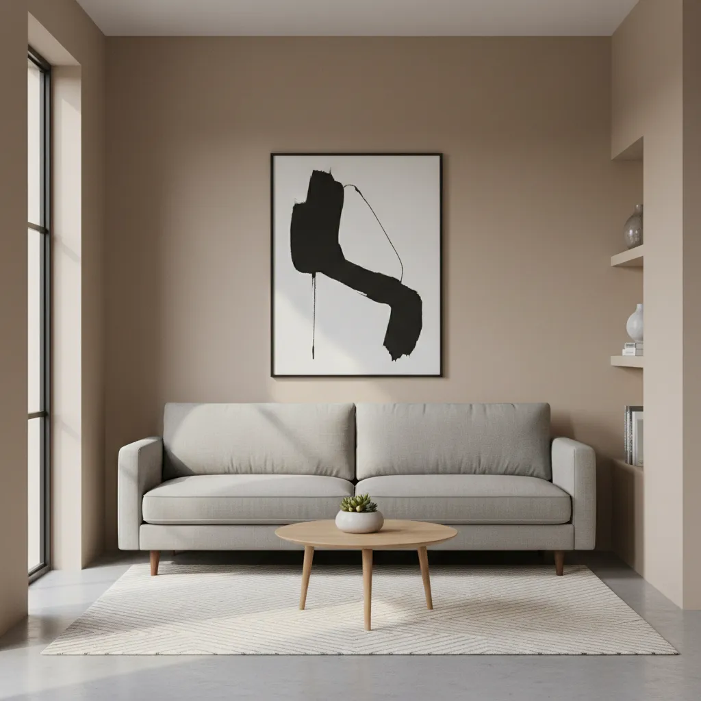 72 to 84 inch sofa placed in a narrow living room with balanced spacing