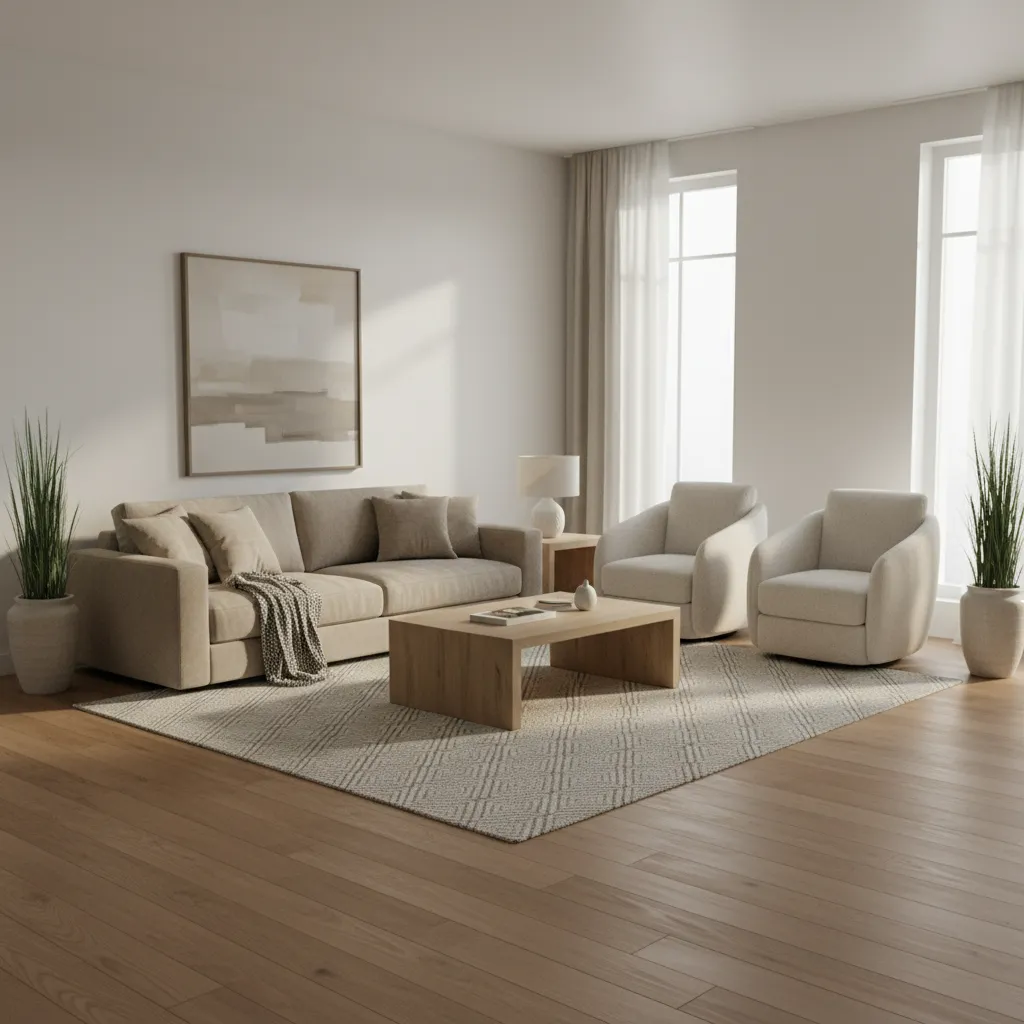 sofa with two accent chairs layout in square living room