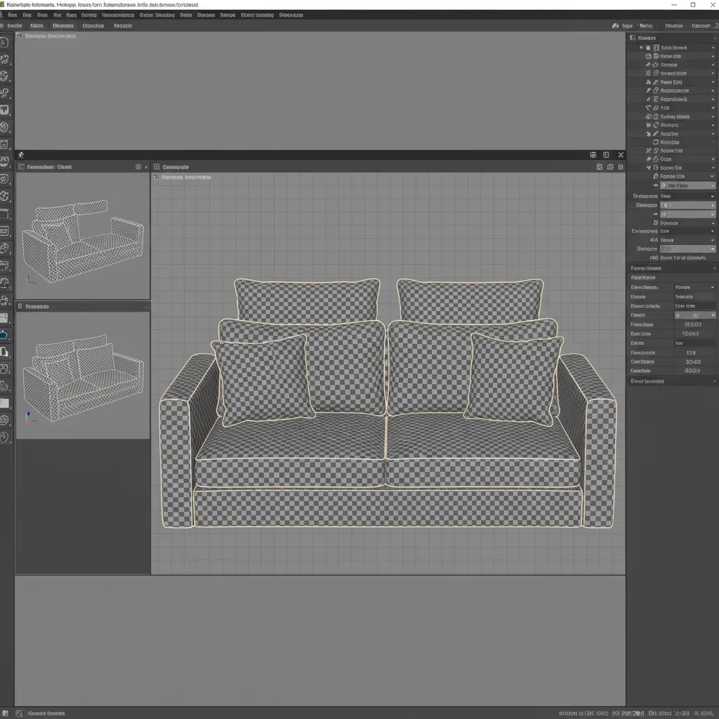 UV layout of sofa cushions and upholstery panels in 3D software