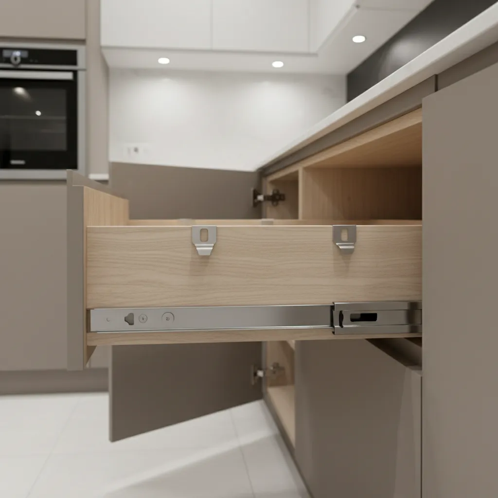 Undermount soft close drawer mechanism under kitchen drawer