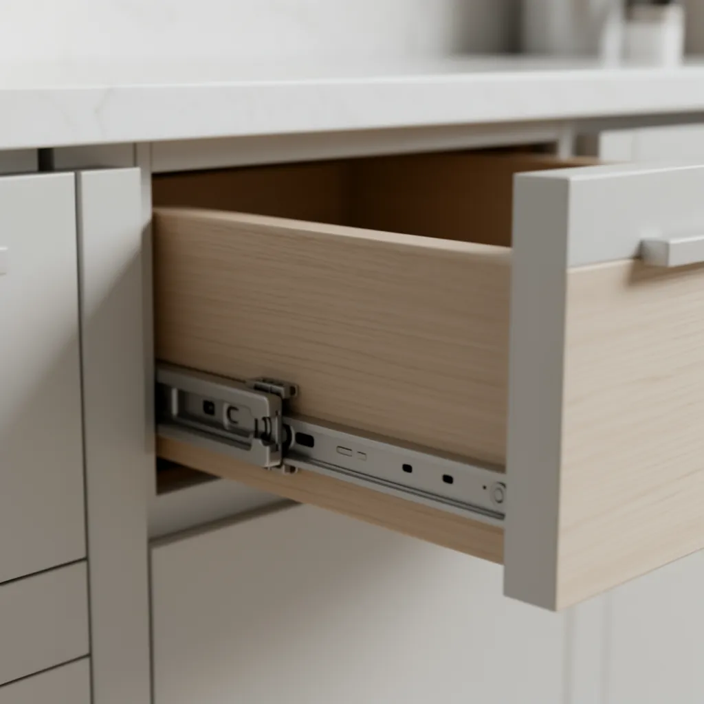 Soft close drawer release clips under cabinet drawer
