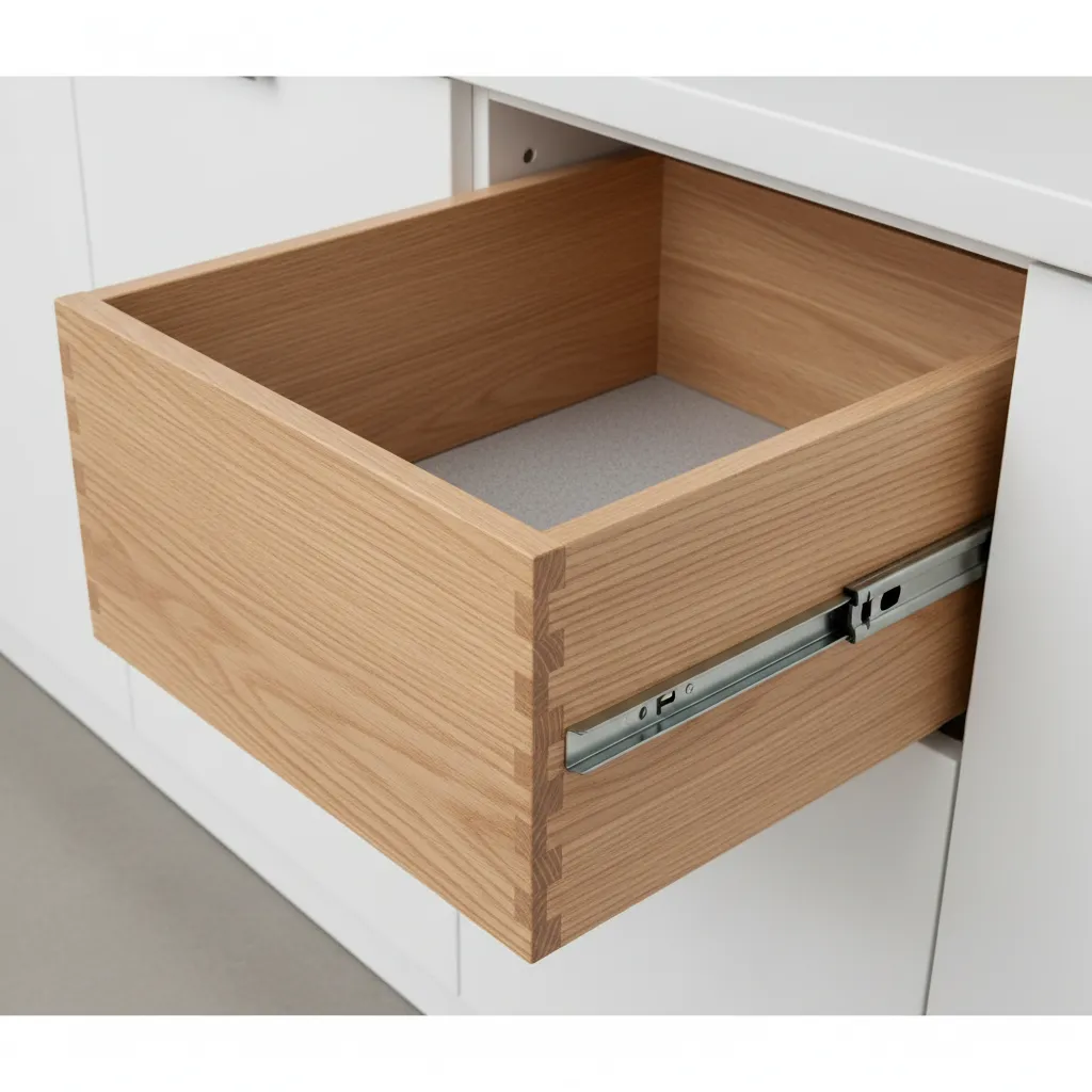 modern kitchen drawer with soft close slide system visible