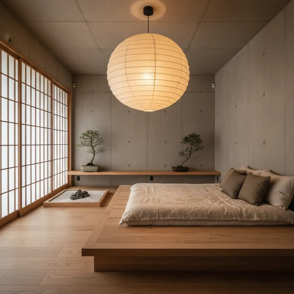 Habitación zen con iluminación suave y ambiente relajante