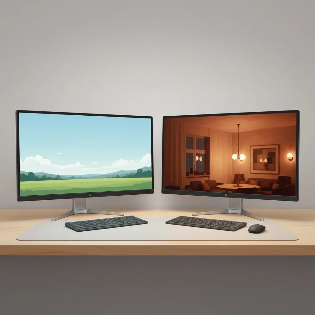 Visual comparison of normal display colors and software blue light reduction