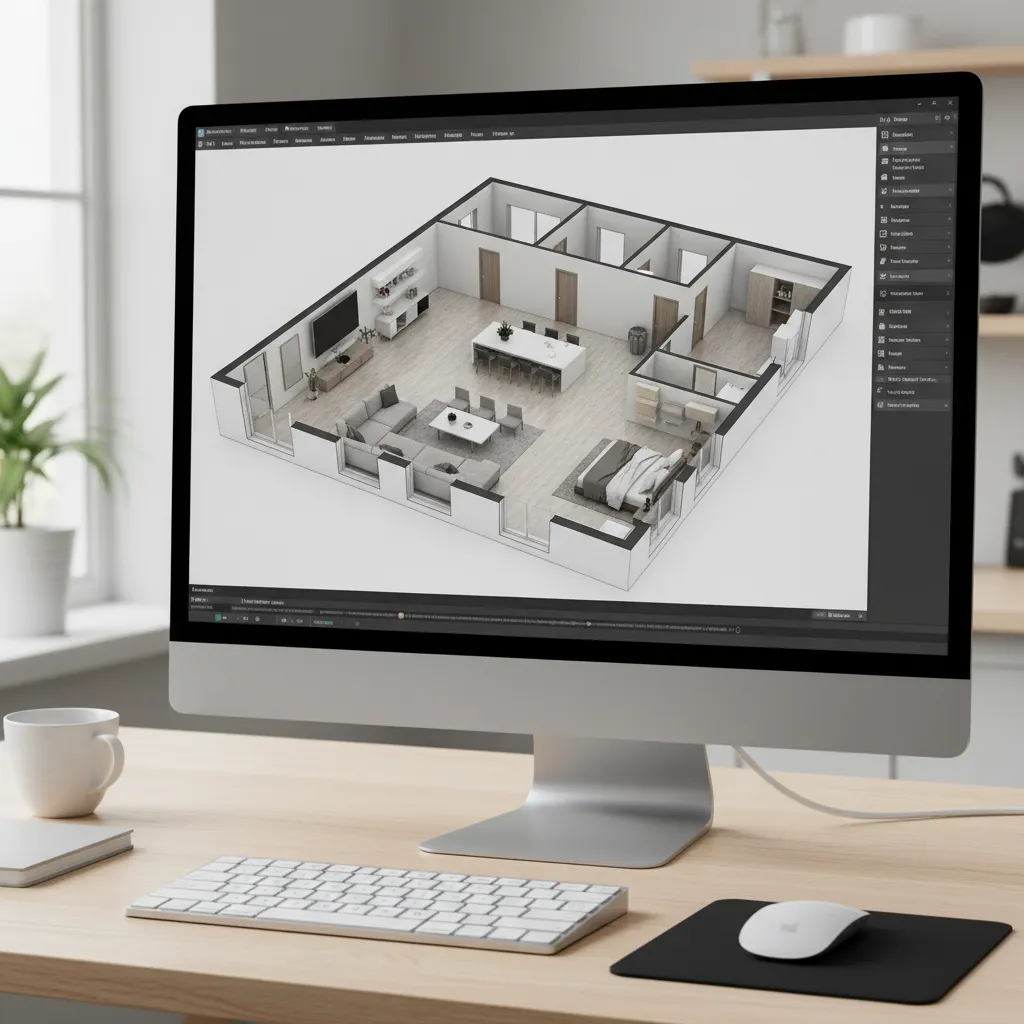 Tampilan perangkat lunak desain denah rumah dalam bentuk visual 3D