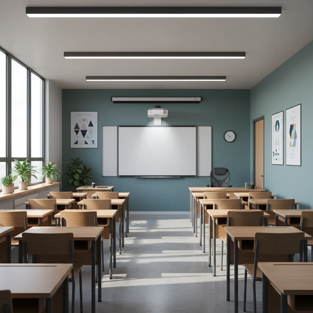 Visualización 3D de un aula escolar diseñada con software