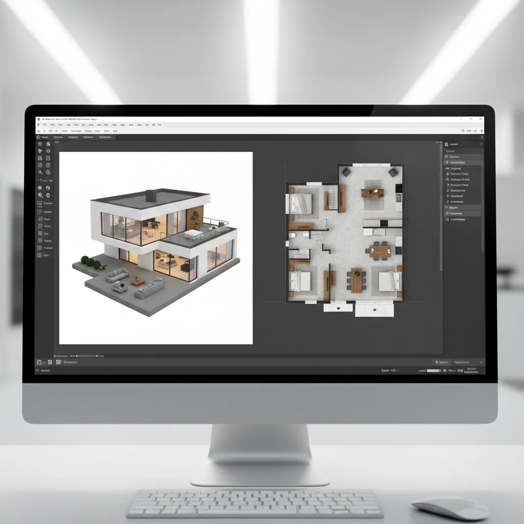 interfaz de software mostrando plano de casa en 3D