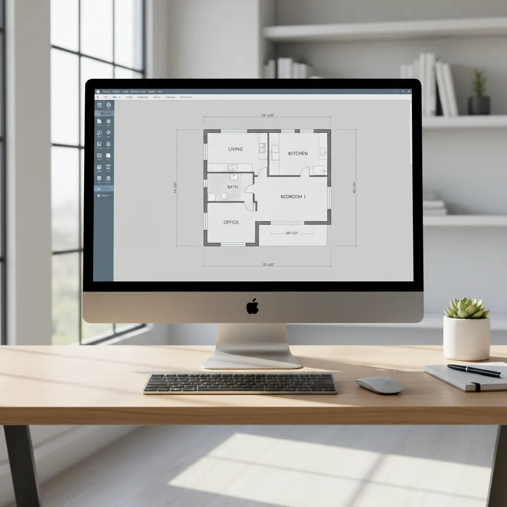 Interfaz de un programa de diseño de casas mostrando un plano 2D de vivienda