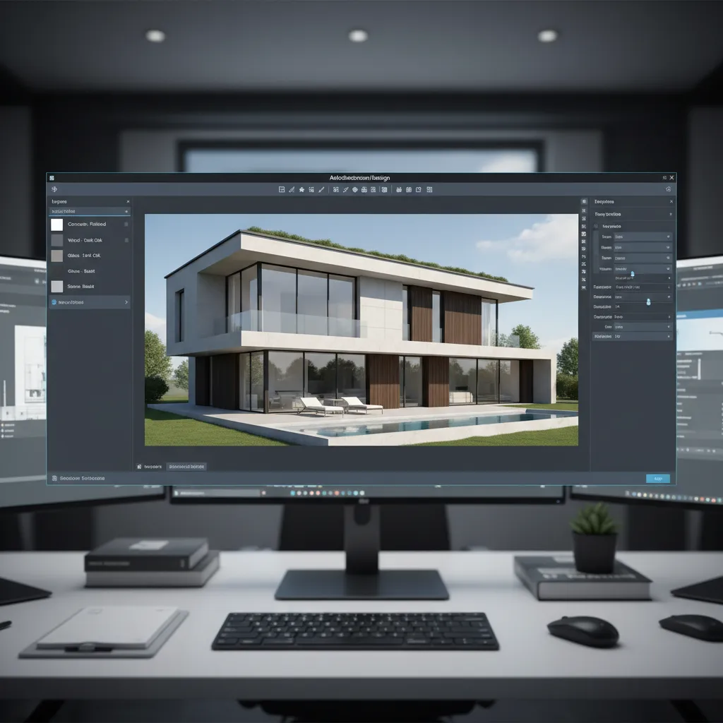 Interfaz de software de diseño arquitectónico mostrando fachada