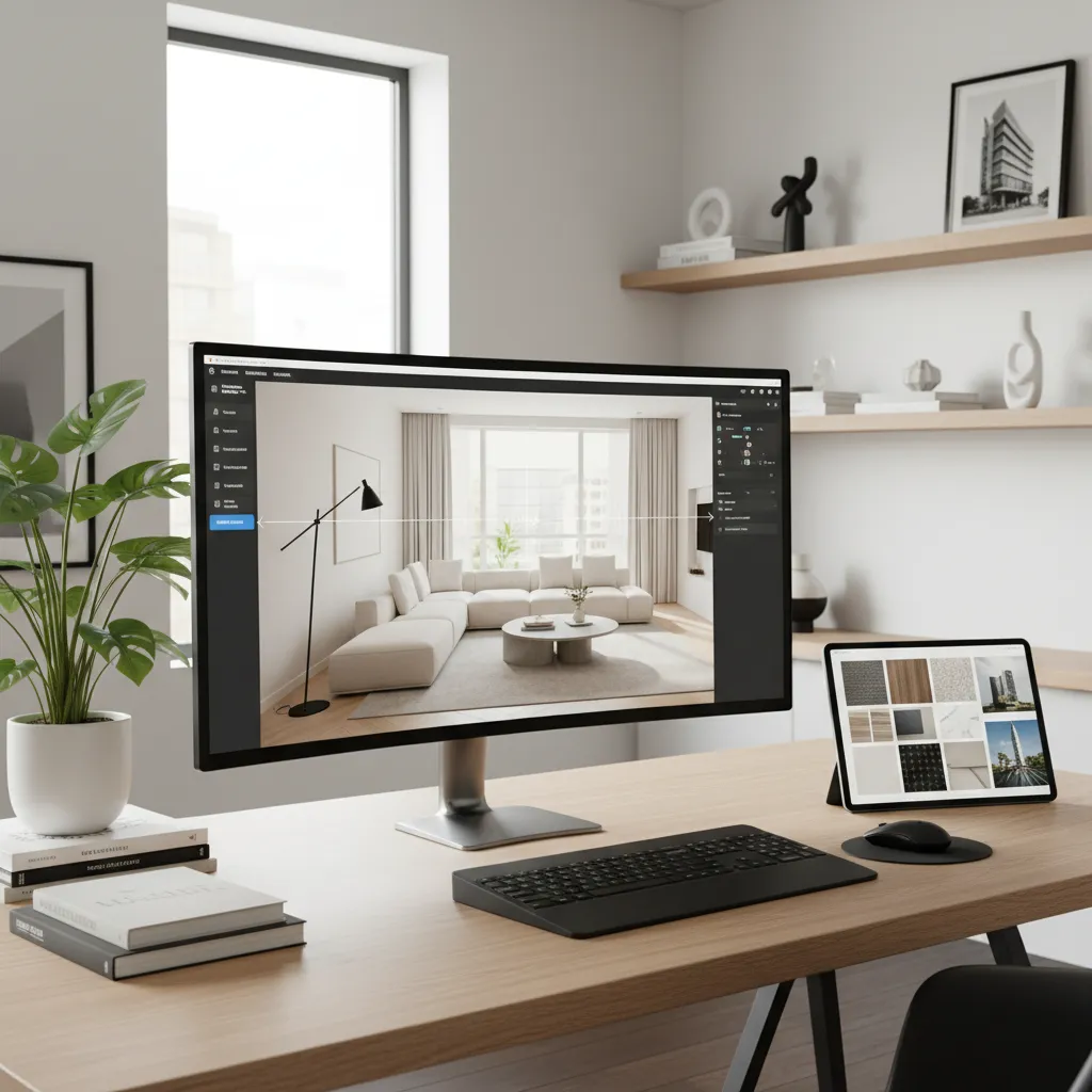 Pantalla de herramienta digital generando ideas de diseño interior