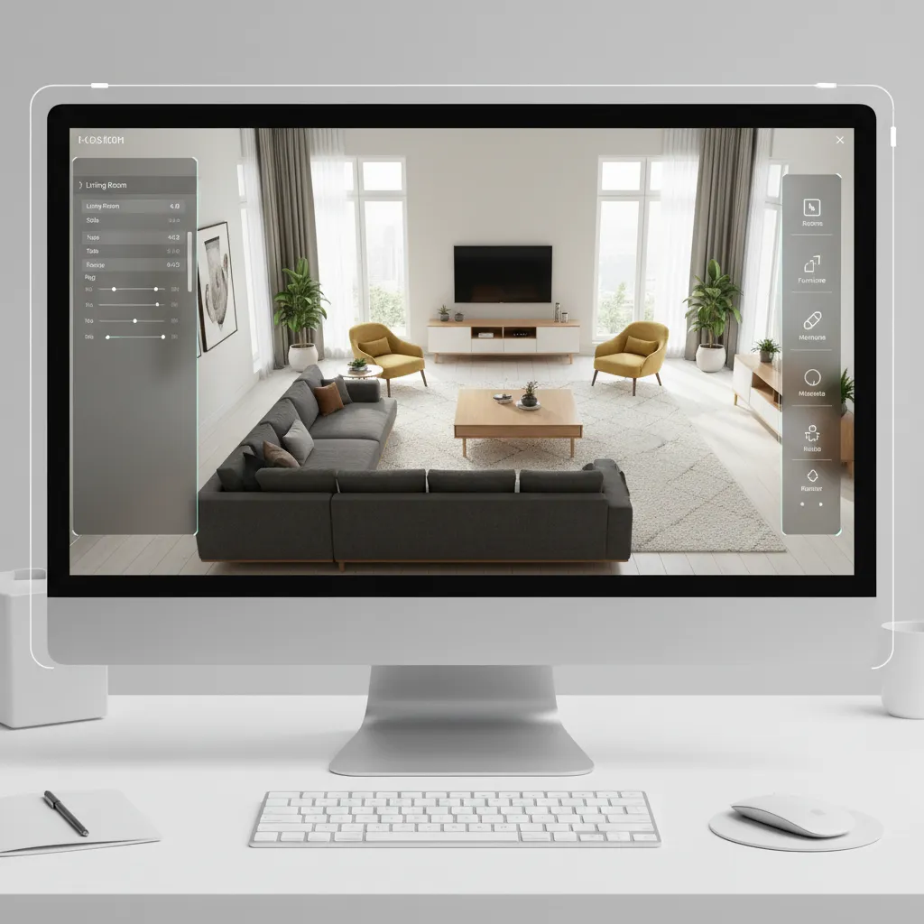 Plano de habitación en software de diseño interior con muebles colocados