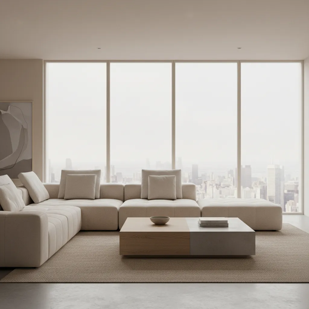 Renderizado 3D de un salón moderno creado con software de diseño interior