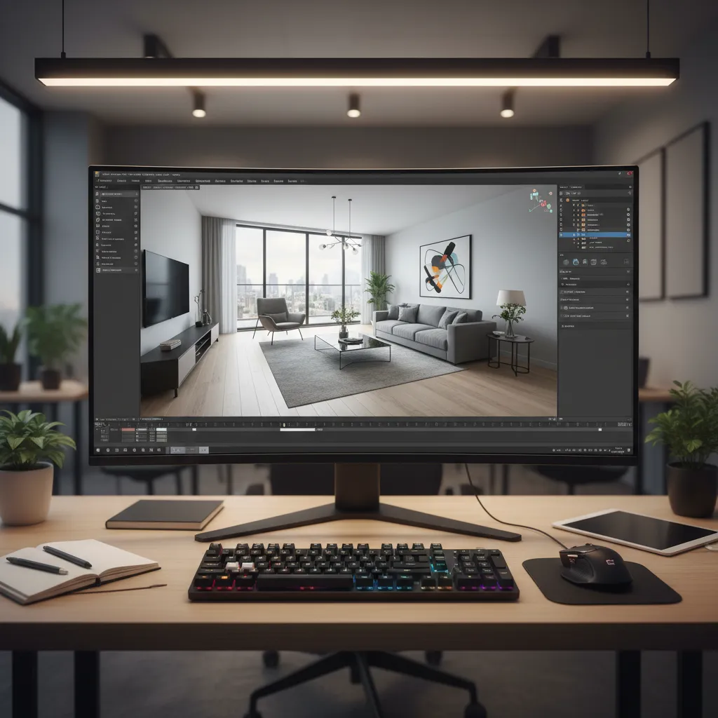 pantalla mostrando modelo 3D de vivienda en software de diseño