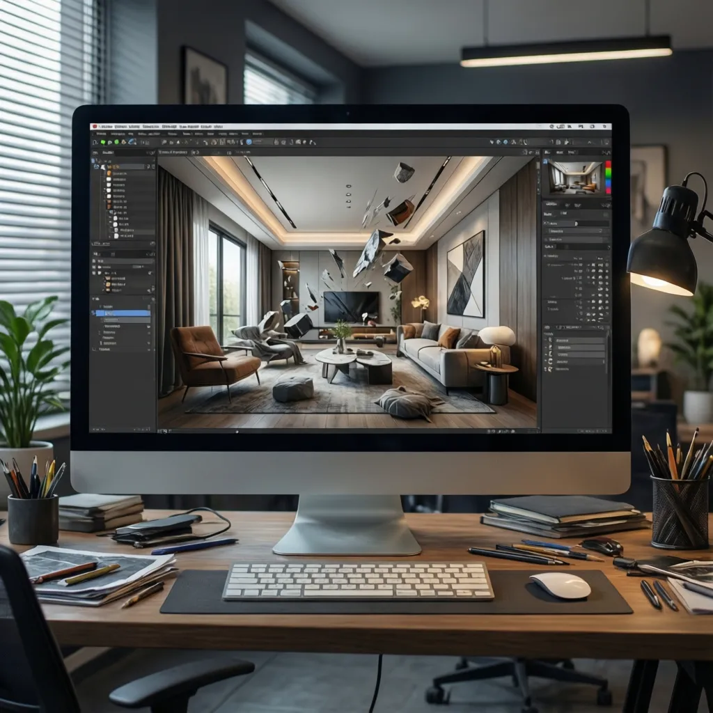 Software de diseño interior mostrando apartamento en modelo 3D