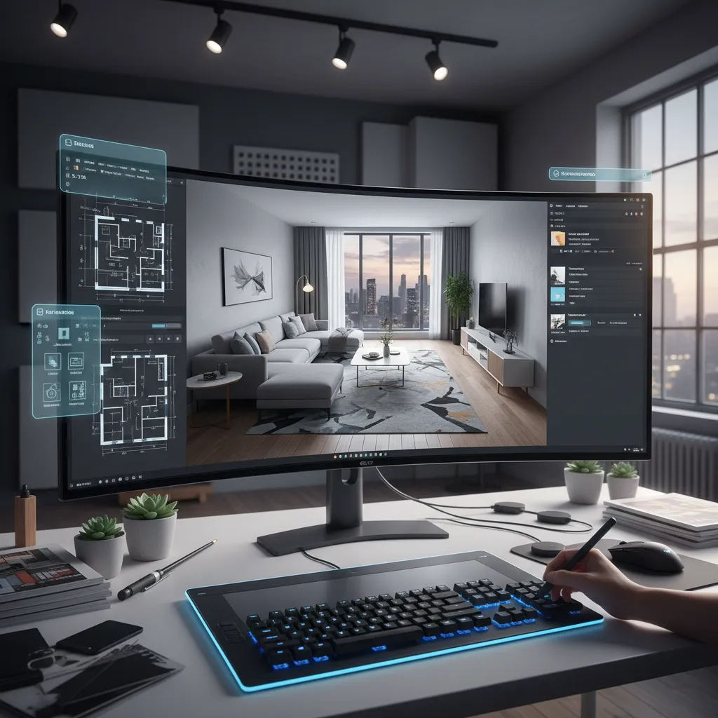 Interfaz de software mostrando un plano de vivienda en 3D