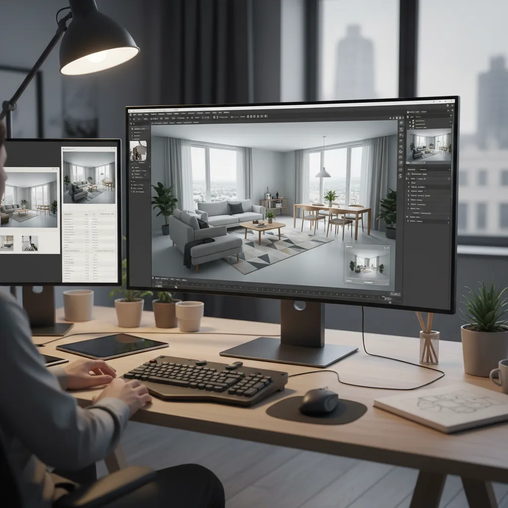 Pantalla mostrando modelado 3D de un apartamento
