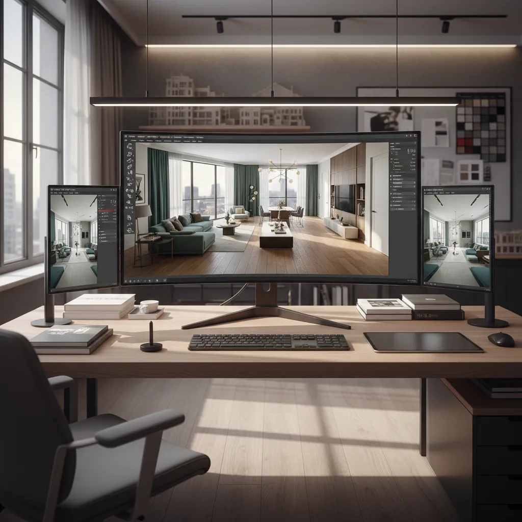 Pantalla mostrando un plano 3D de una vivienda en software de diseño
