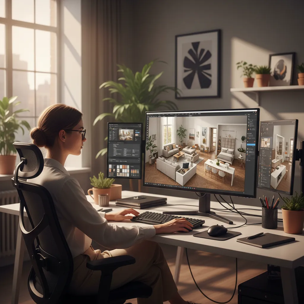 pantalla de computadora mostrando un modelo 3D de diseño interior