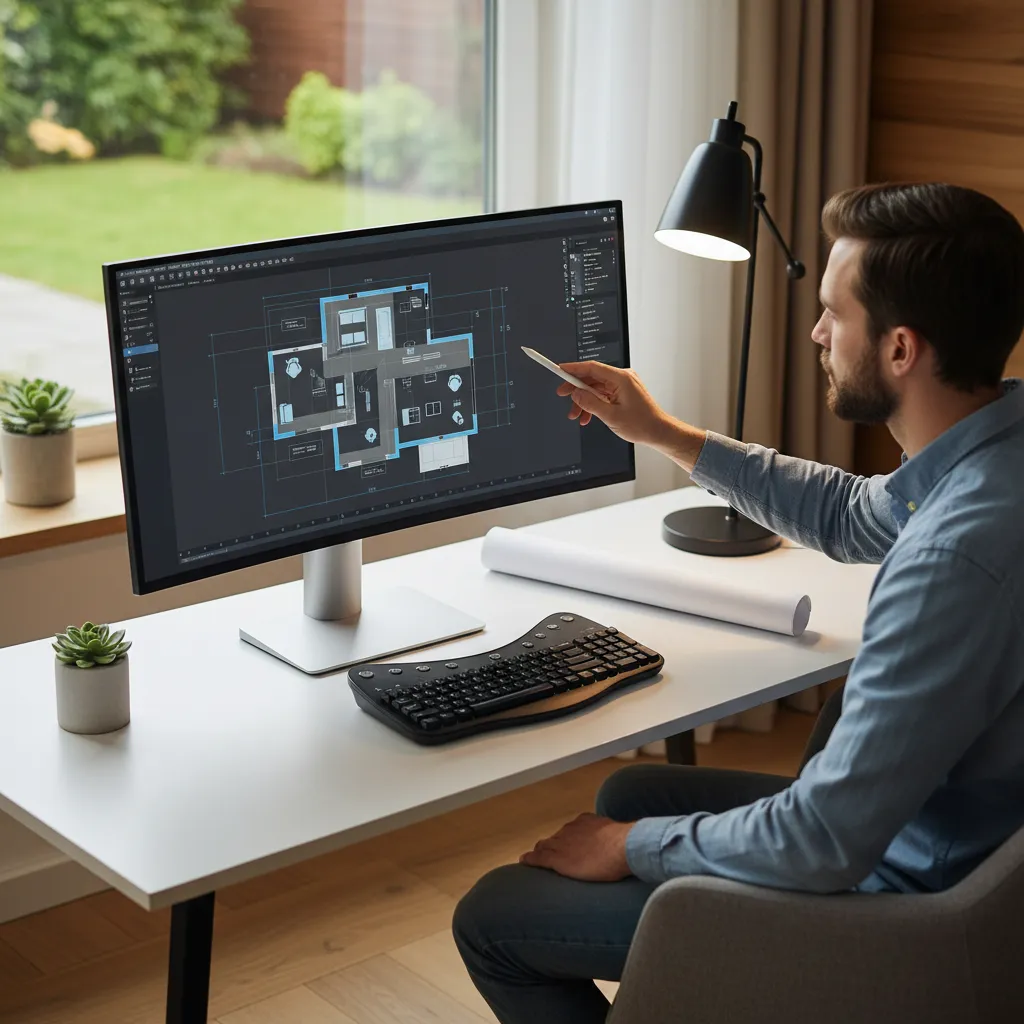 Persona diseñando el plano de una casa en un software de diseño interior