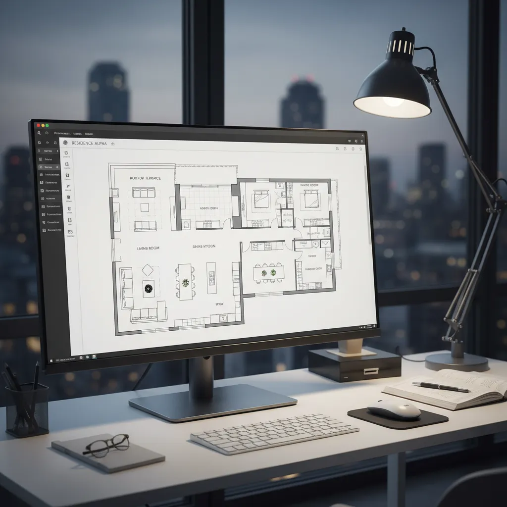 Interfaz digital mostrando el plano de una vivienda con habitaciones etiquetadas