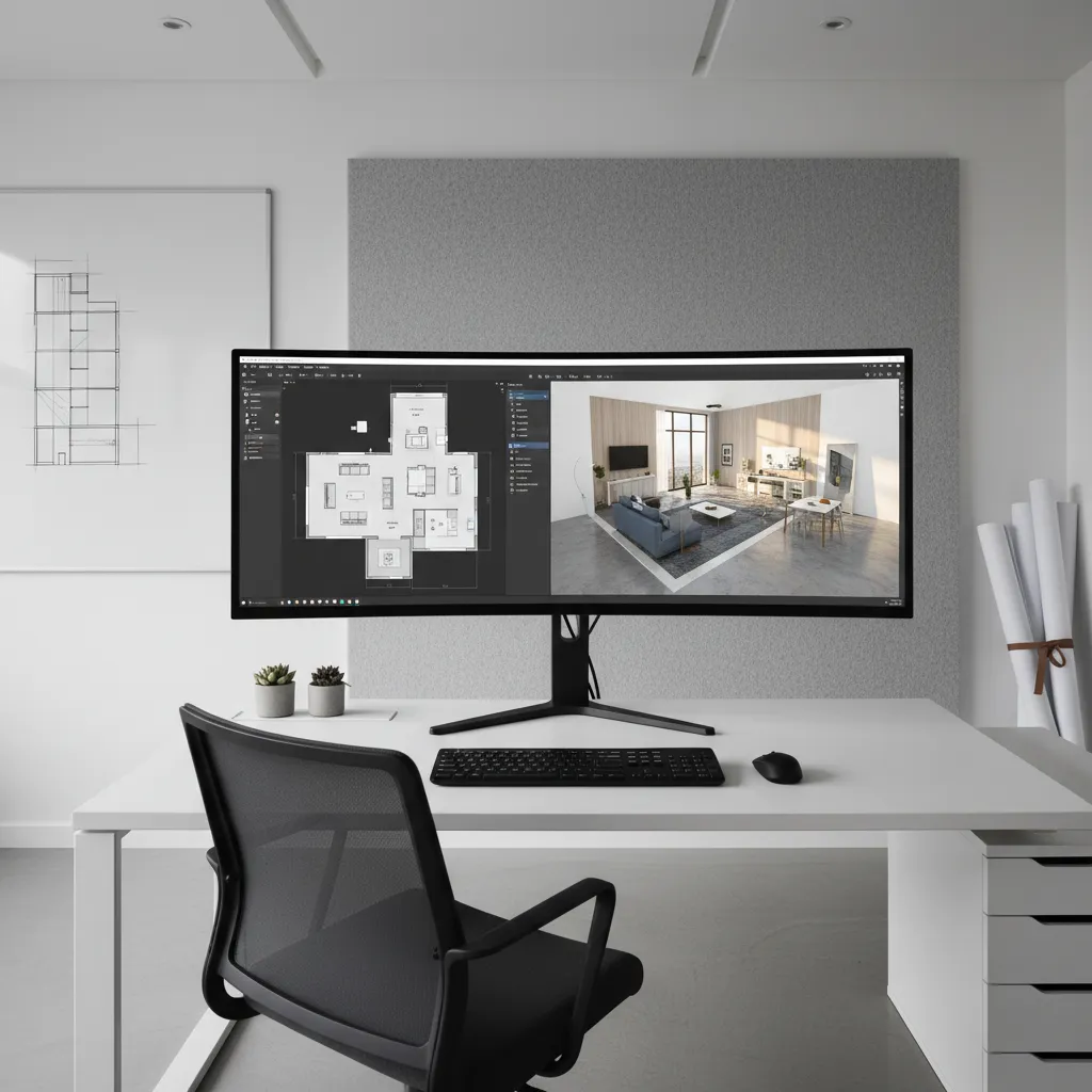 Interfaz de software de diseño de interiores mostrando plano de casa