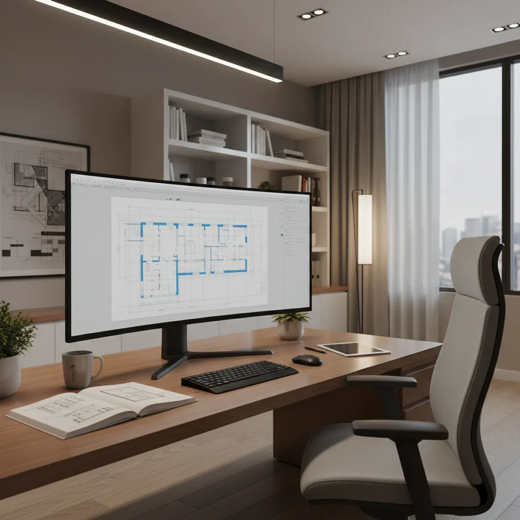 designer reviewing digital floor plan software on computer