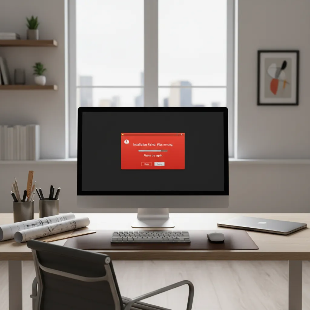 computer screen showing software installation error during home design program setup