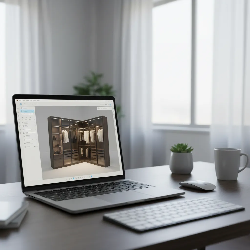 Pantalla de software mostrando planificación 3D de un armario