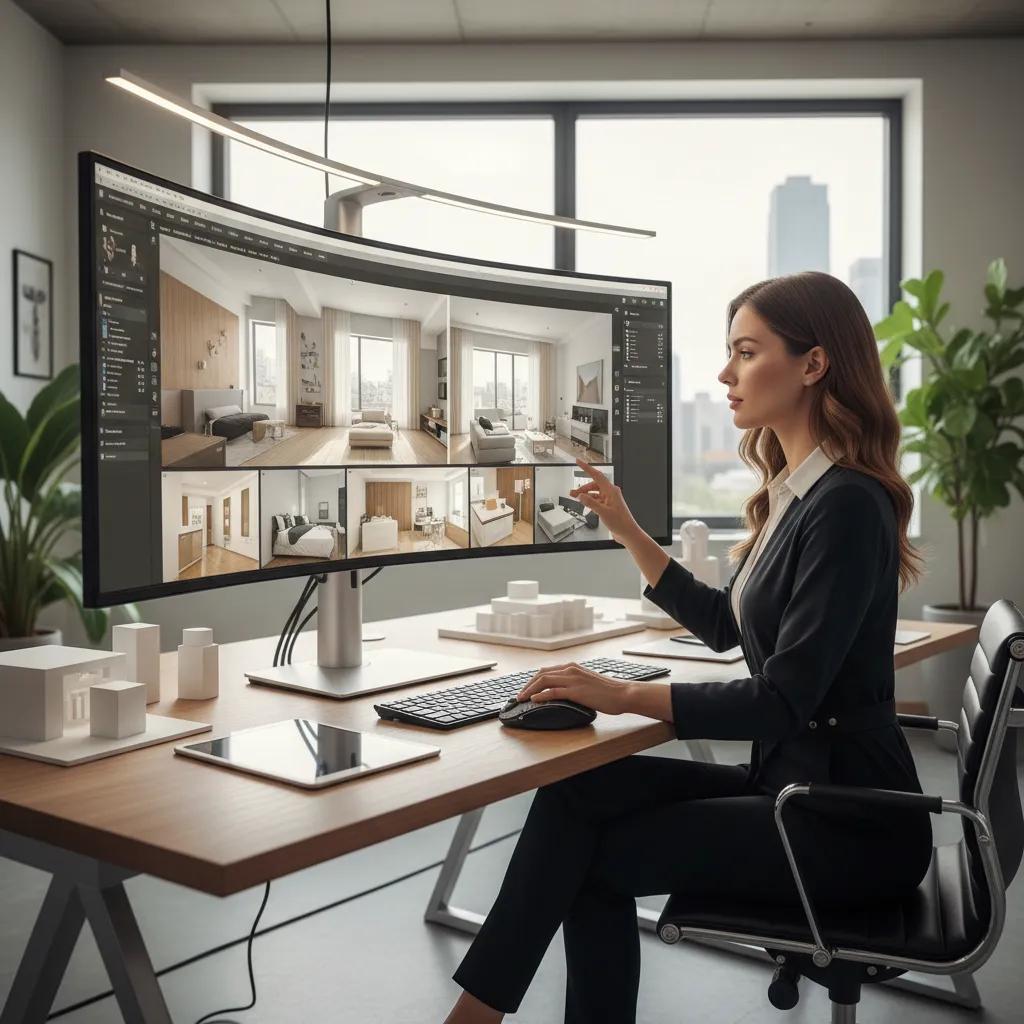Diseñador utilizando software de planificación de espacios en 3D